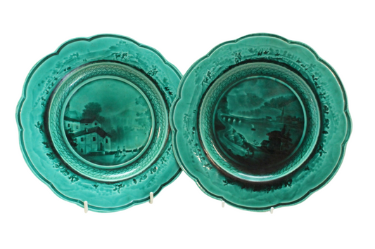 Pair of Rubelles Email Ombrant majolica plates