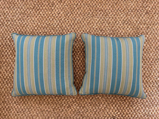 Pair of Laura & Kiran stripe bespoke cushions
