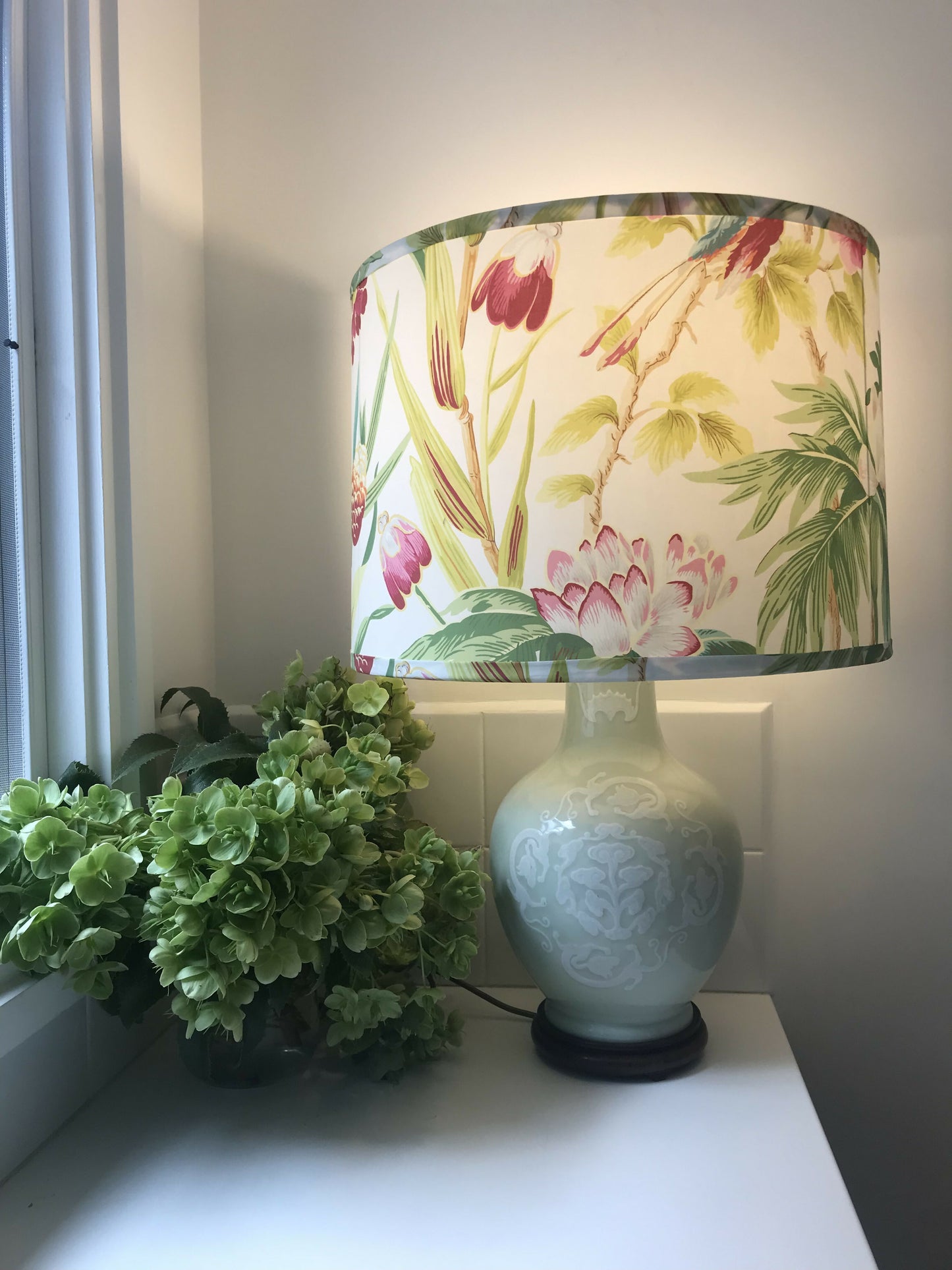 Large Celadon Lamp, Schumacher Shade