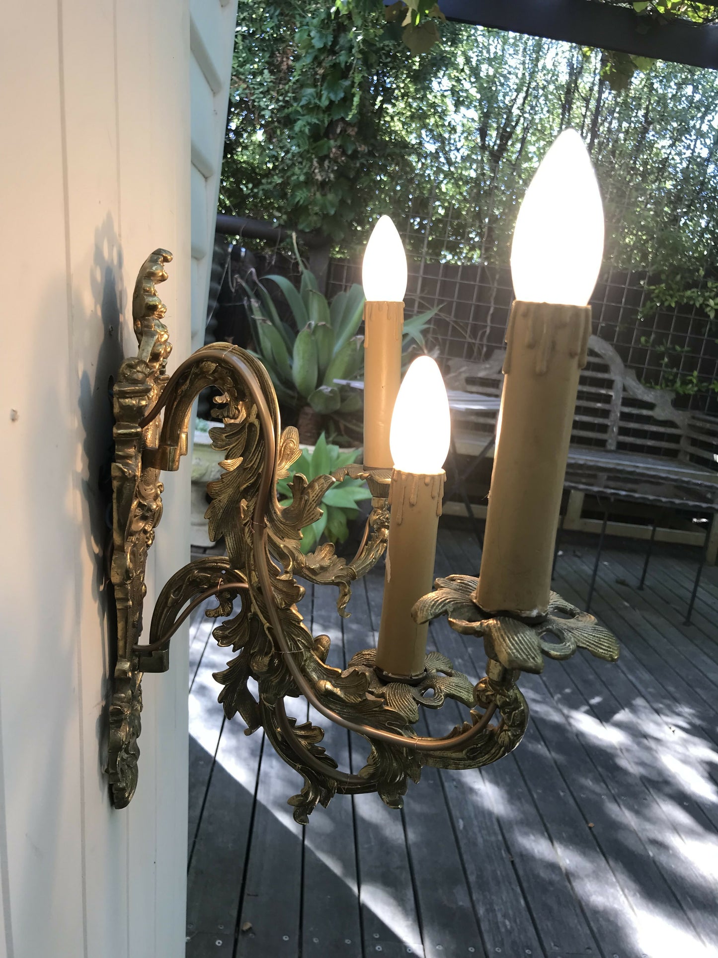 Ornate Brass 3 arm Wall Sconce