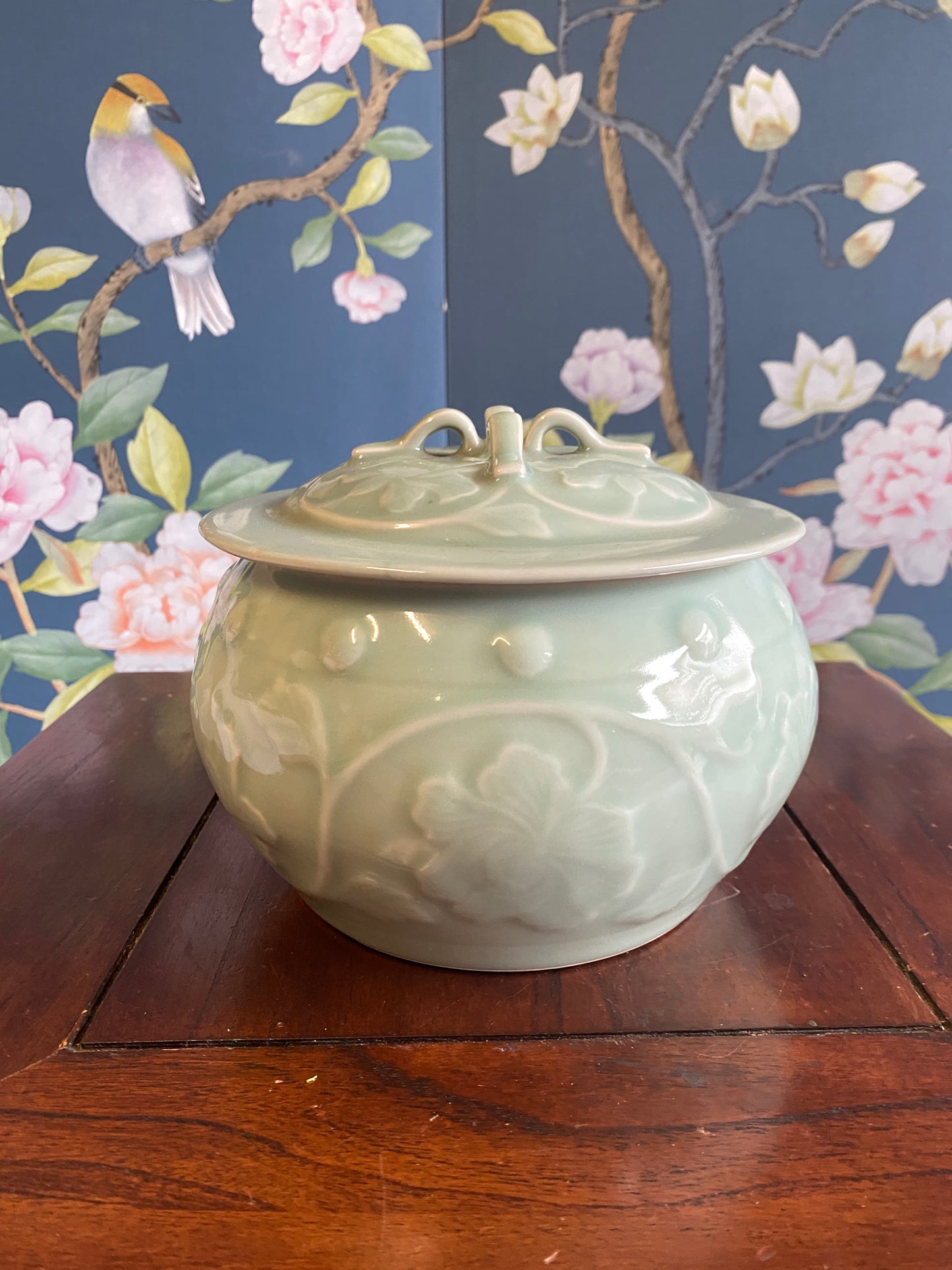 Celadon porcelain lidded pot