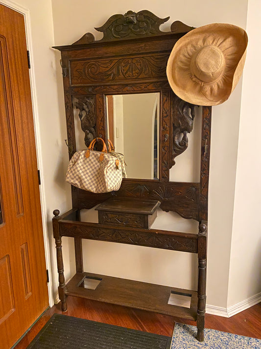 Antique oak carved hall stand
