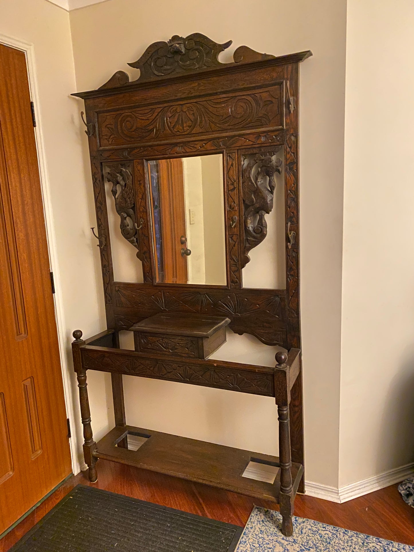 Antique oak carved hall stand