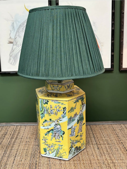 Vintage Yellow Hexagonal Chinoiserie Lamp Base (Pair Available)