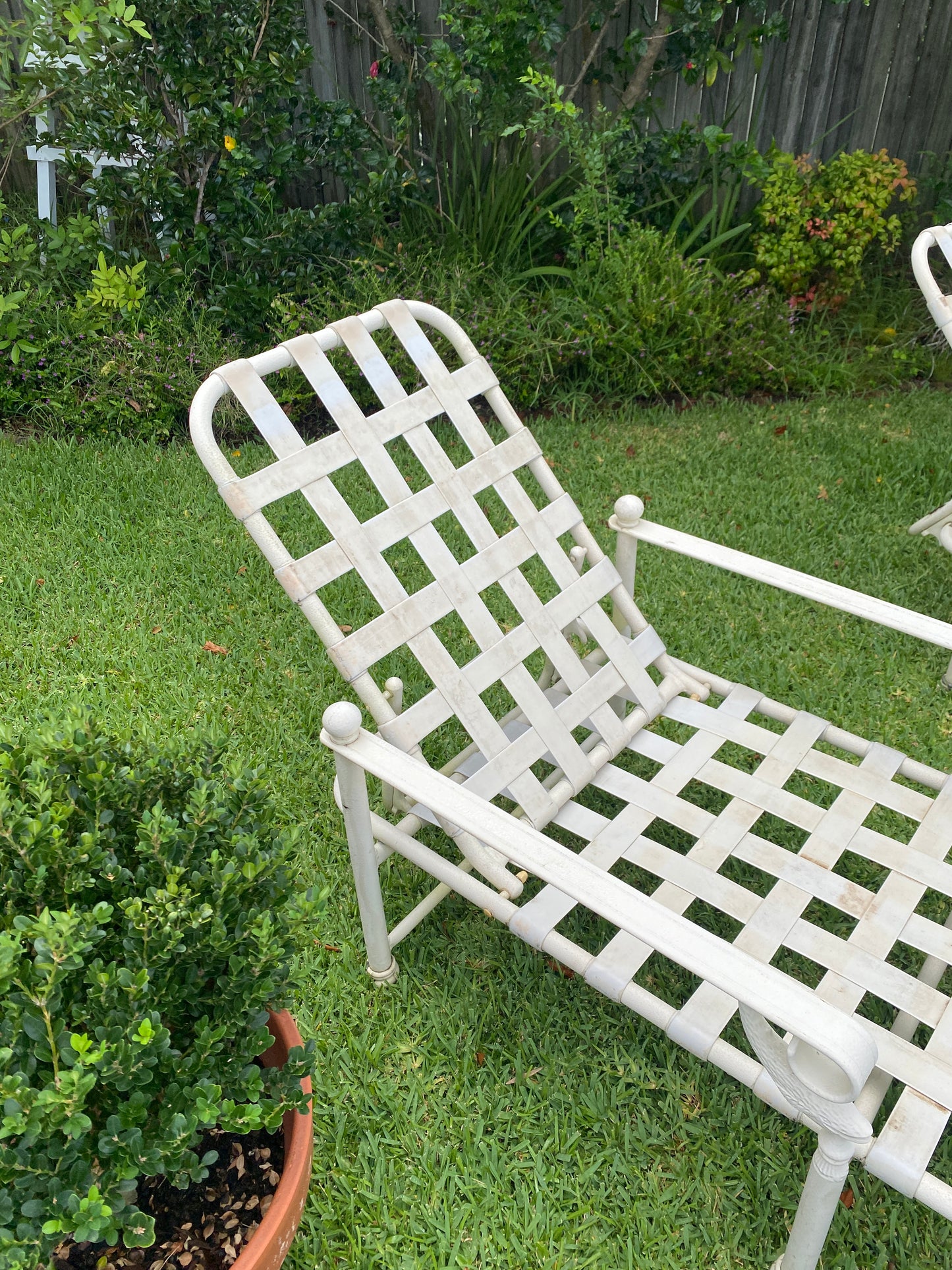 Pair vintage metal pool loungers