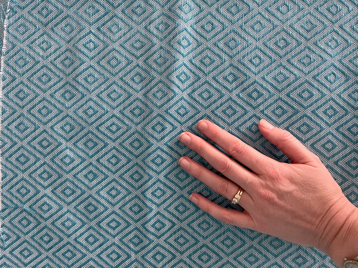 Warwick teal geometric Blue Fabric Remnant