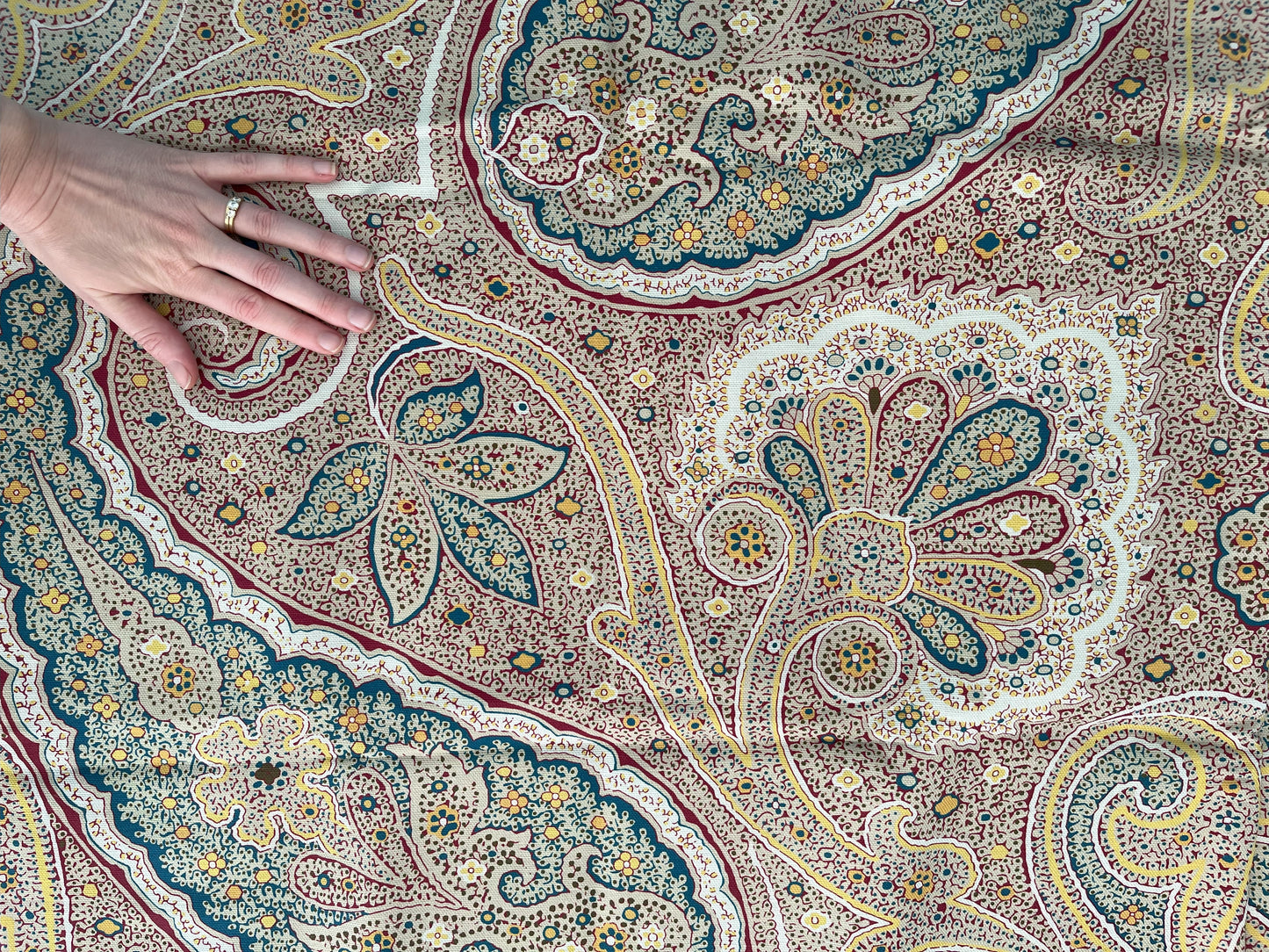 Thibaut 'Sherill Paisley' in Beige & Teal Fabric Remnant