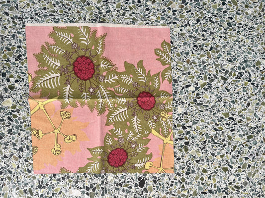 Pink & Green floral Fabric Remnant