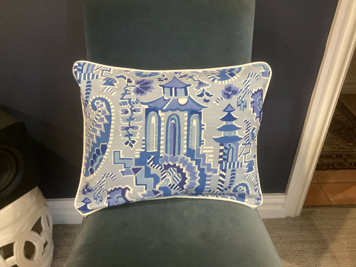 Chinoiserie cushion covers, blue and white