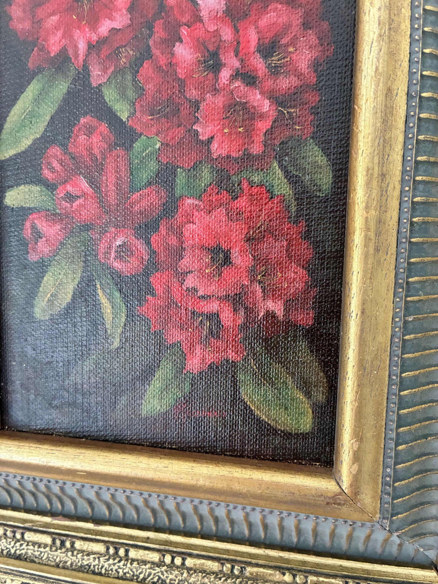 Rhododendrons in vintage gilt frame