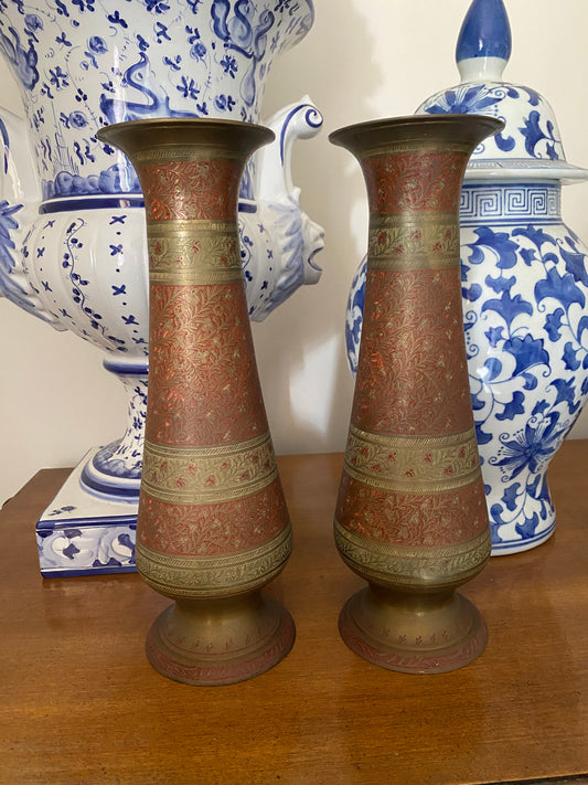 Pair Vintage Brass Vases