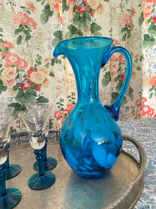 Vintage Blue Swirl Venetian Glass Jug