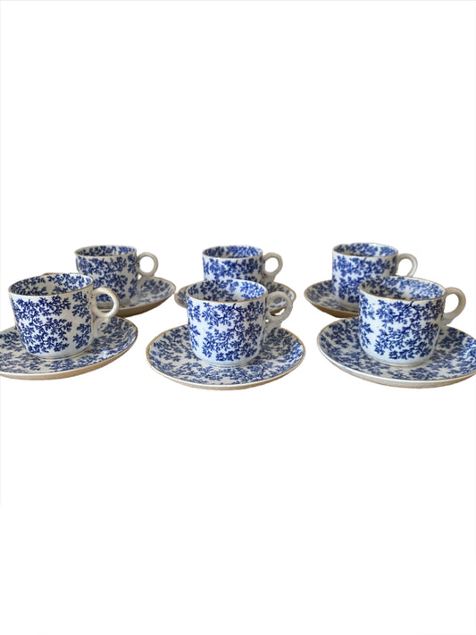 Set of 6 Minton Seaweed Espresso Cups & Saucers