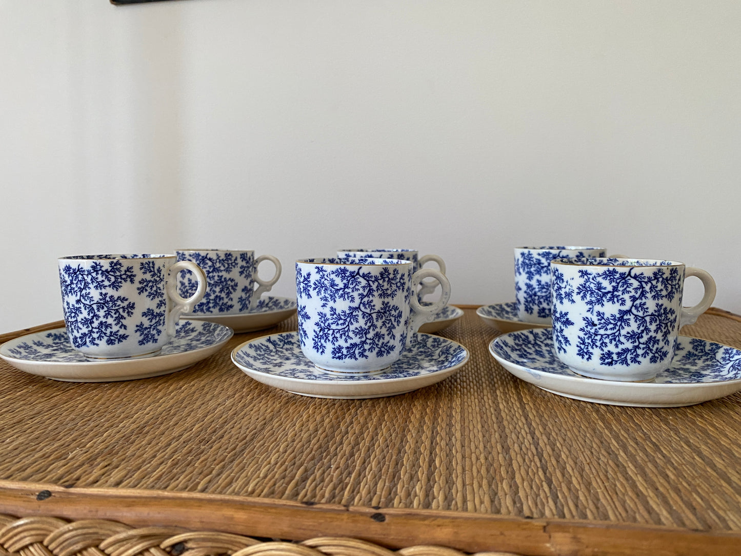 Set of 6 Minton Seaweed Espresso Cups & Saucers