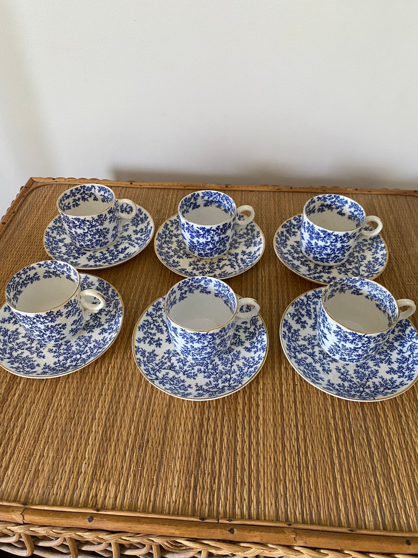 Set of 6 Minton Seaweed Espresso Cups & Saucers