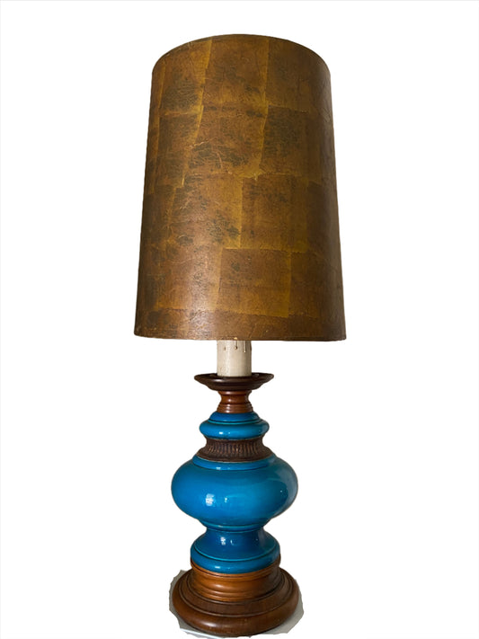 Retro Vintage Turquoise Lamp Base and Shade