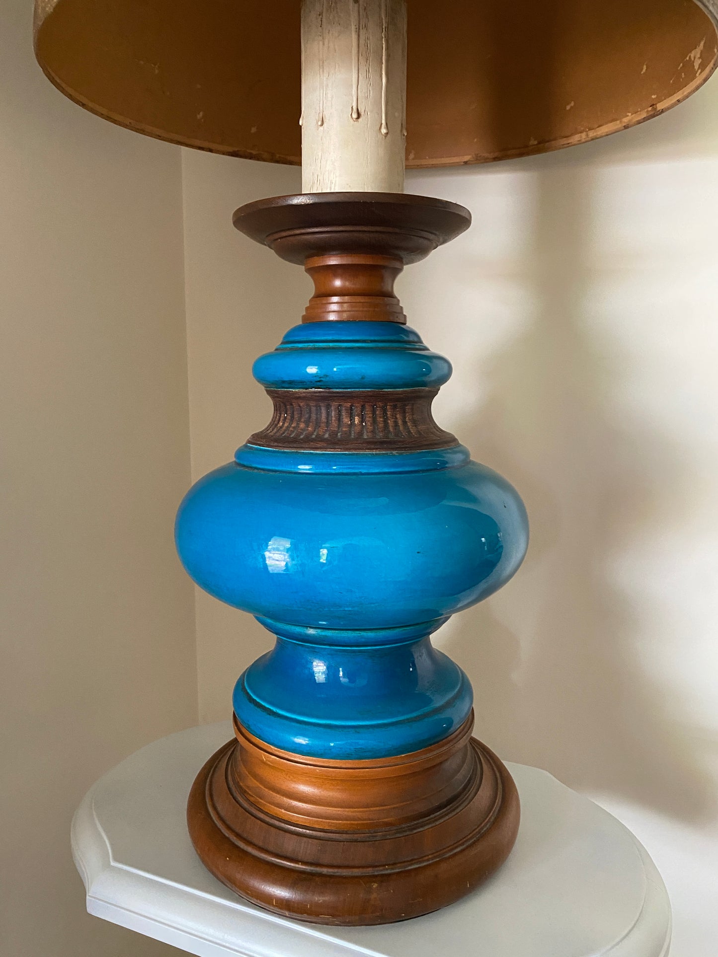 Retro Vintage Turquoise Lamp Base and Shade