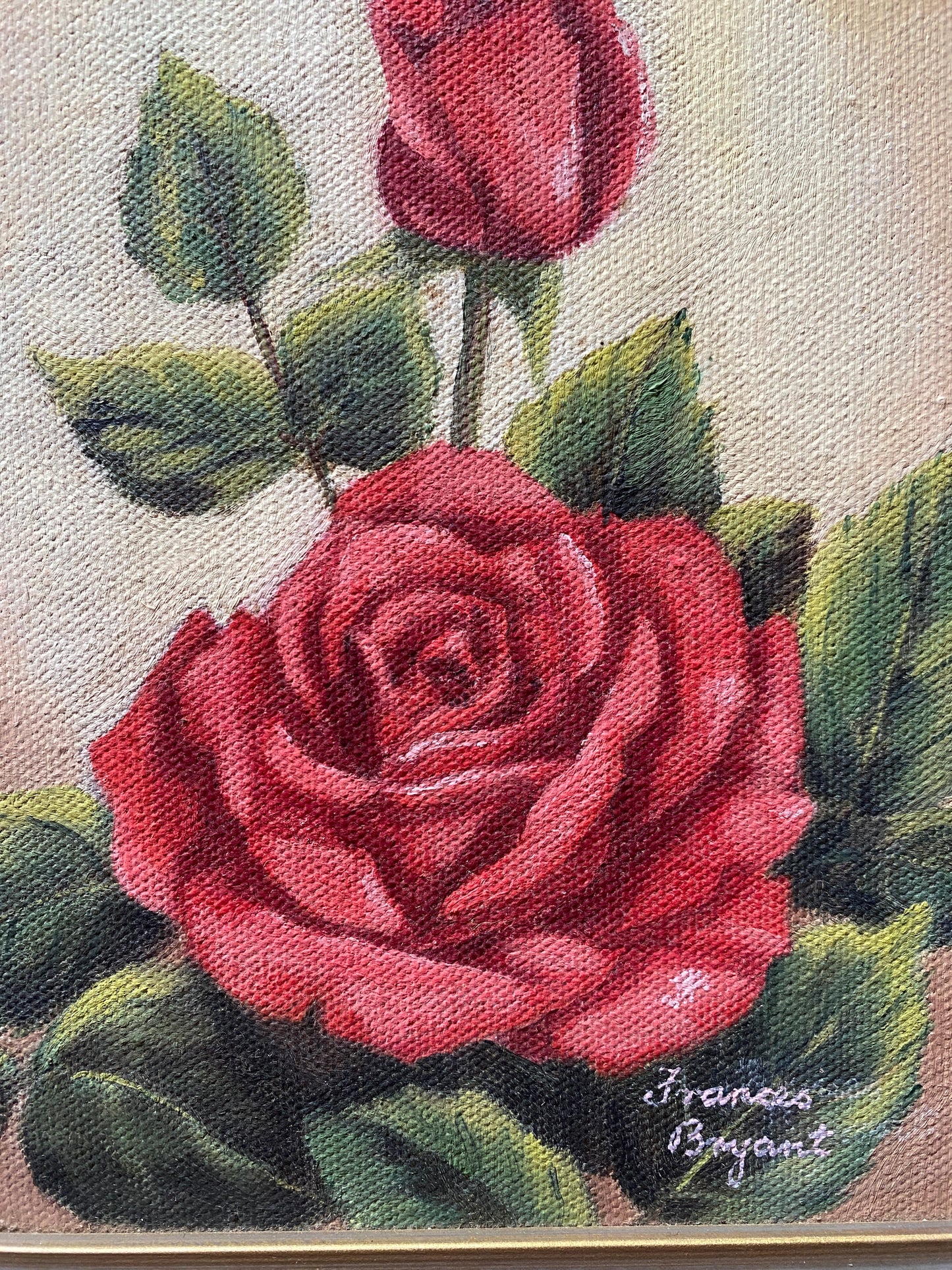 Original Vintage Red Rose Painting