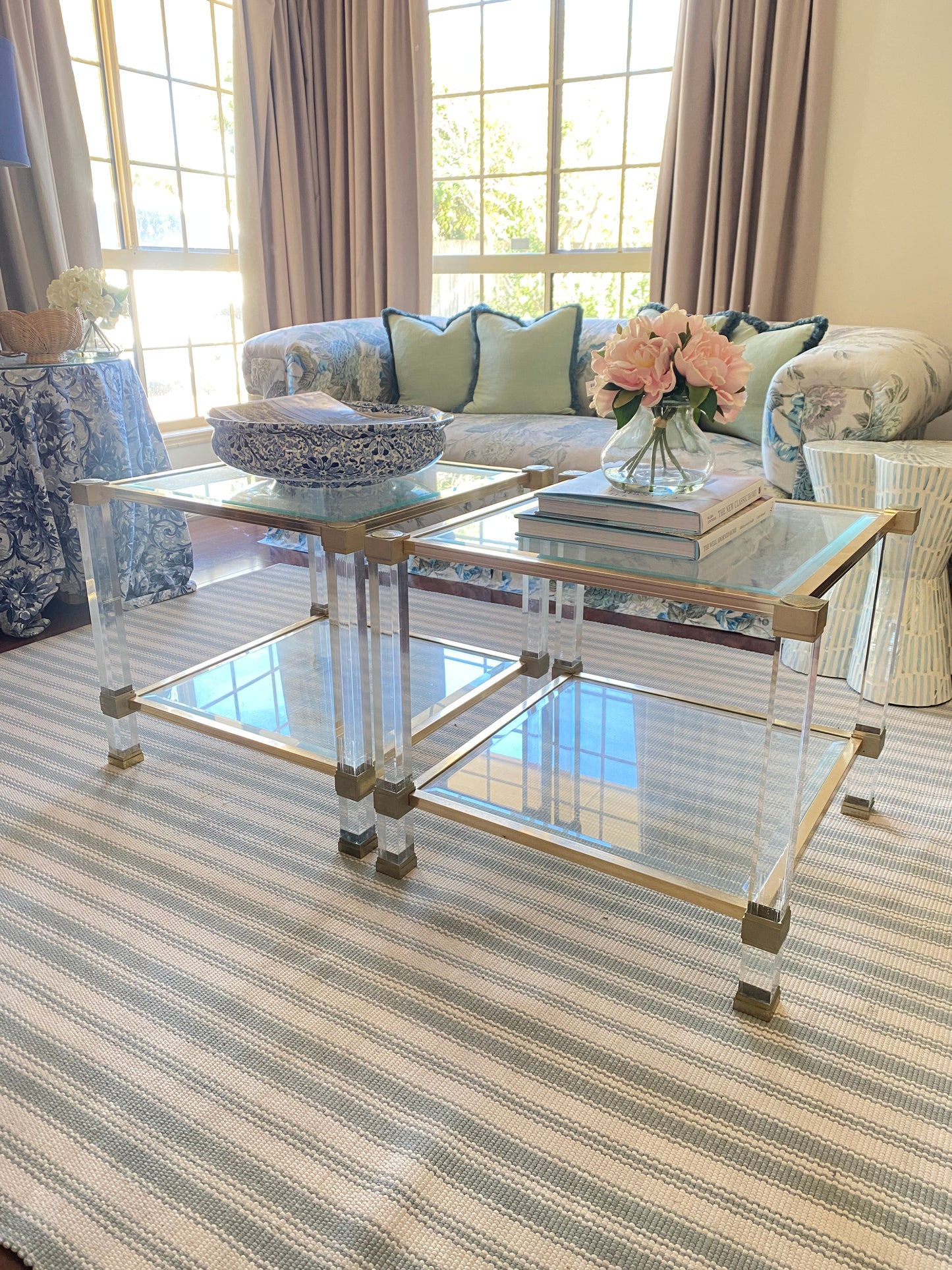 Pair Vintage Gold & Lucite Side Tables