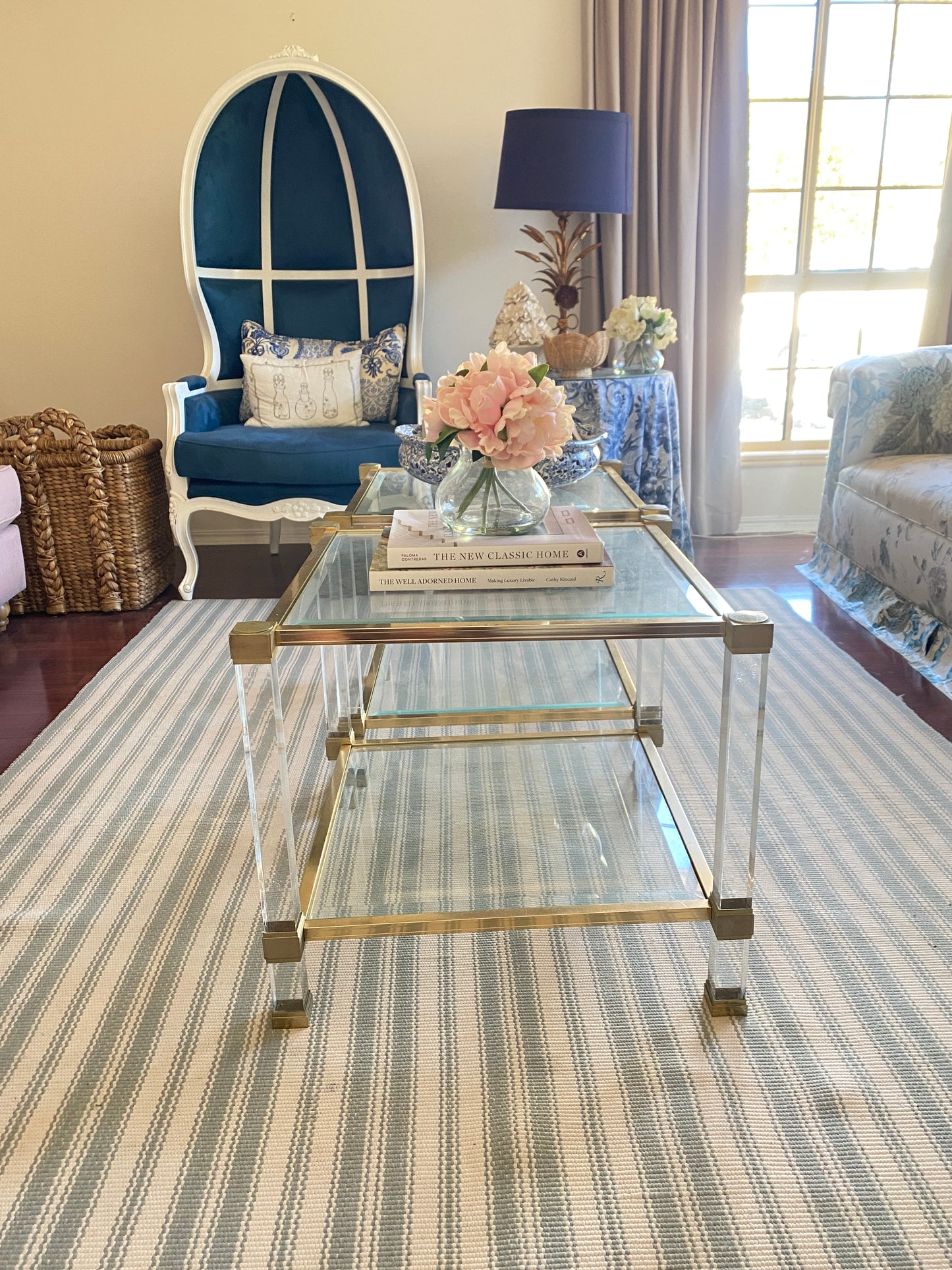 Pair Vintage Gold & Lucite Side Tables