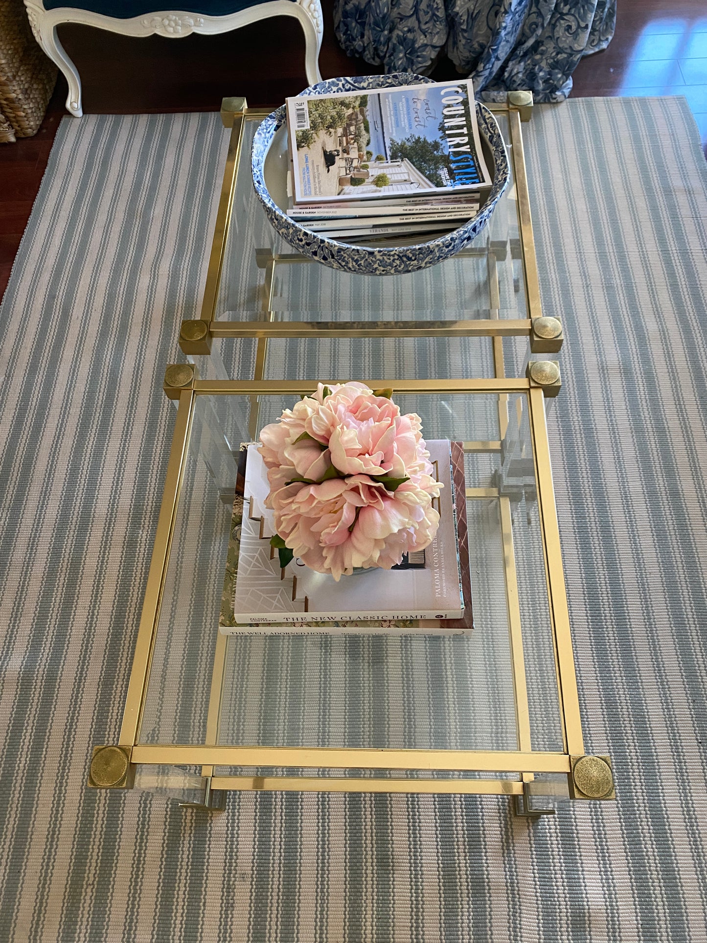 Pair Vintage Gold & Lucite Side Tables