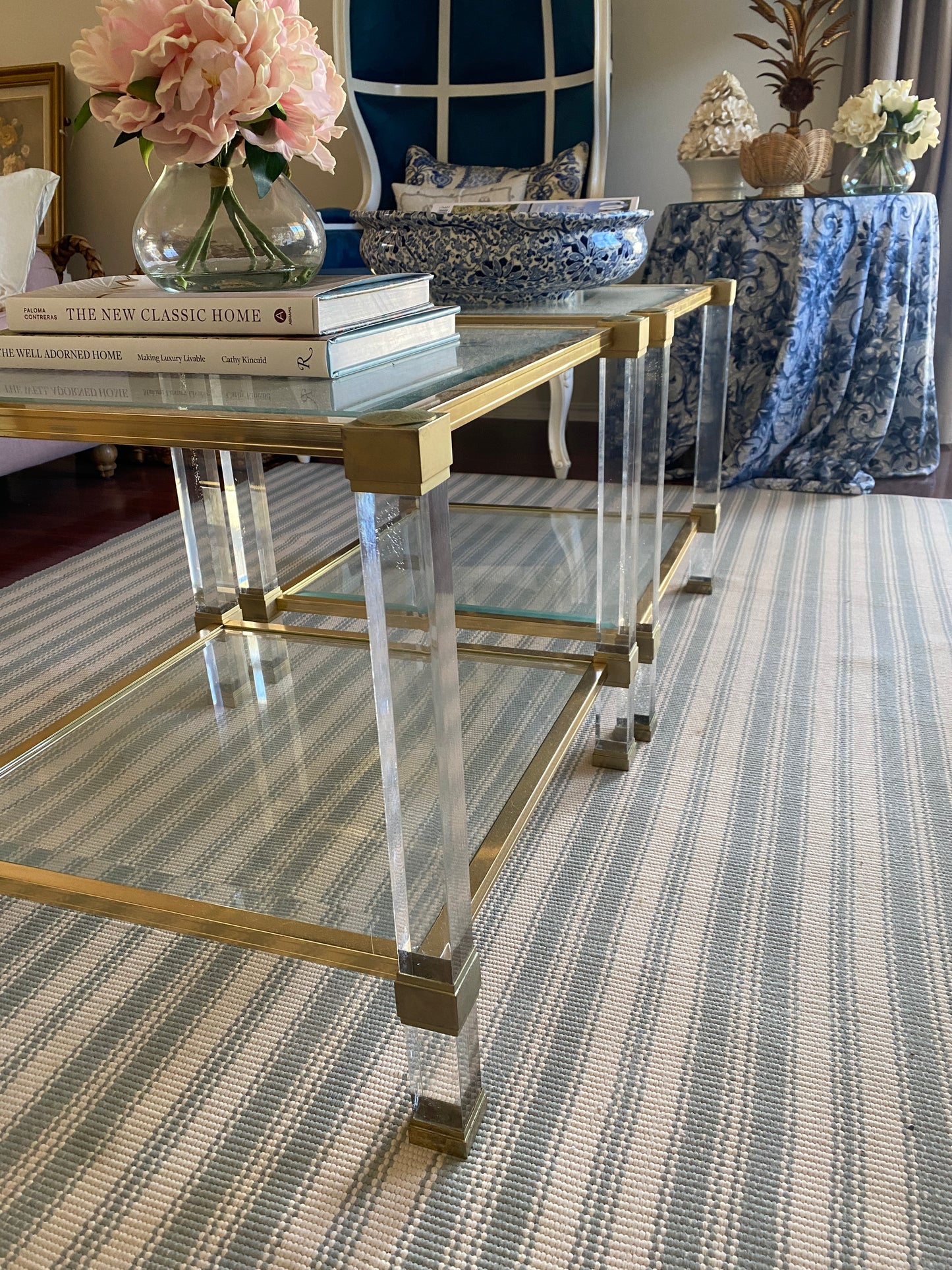 Pair Vintage Gold & Lucite Side Tables