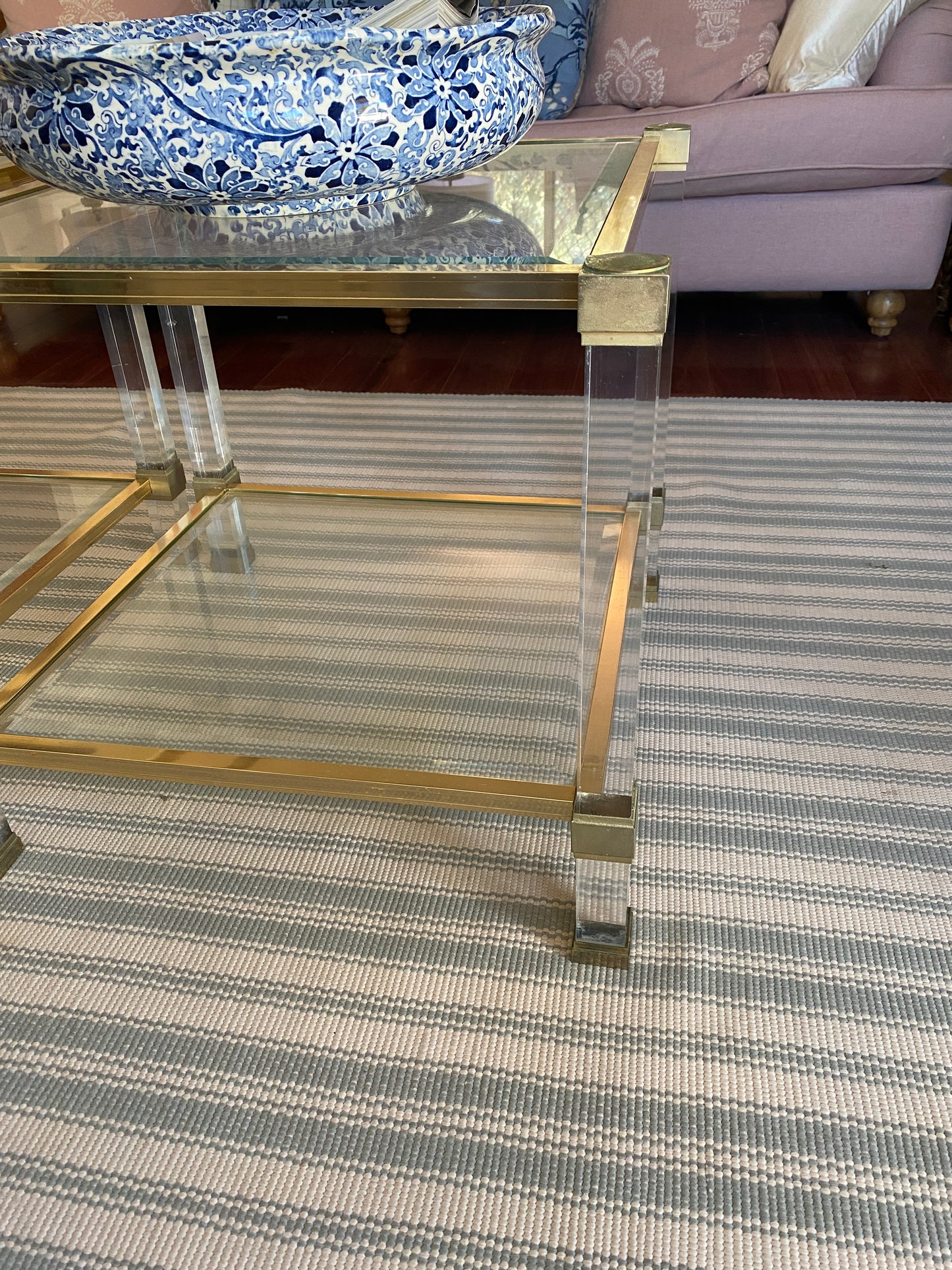 Pair Vintage Gold & Lucite Side Tables