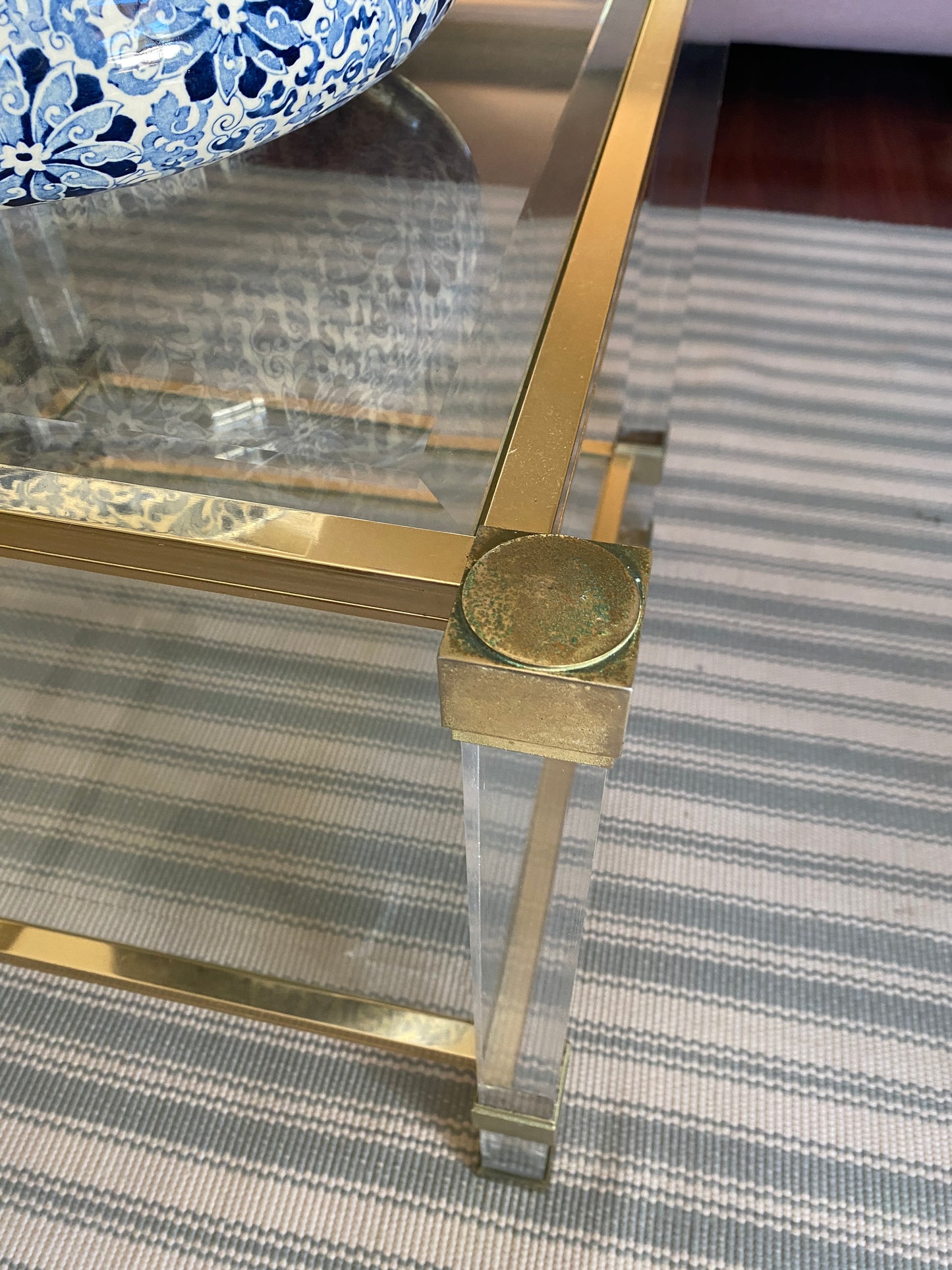 Pair Vintage Gold & Lucite Side Tables