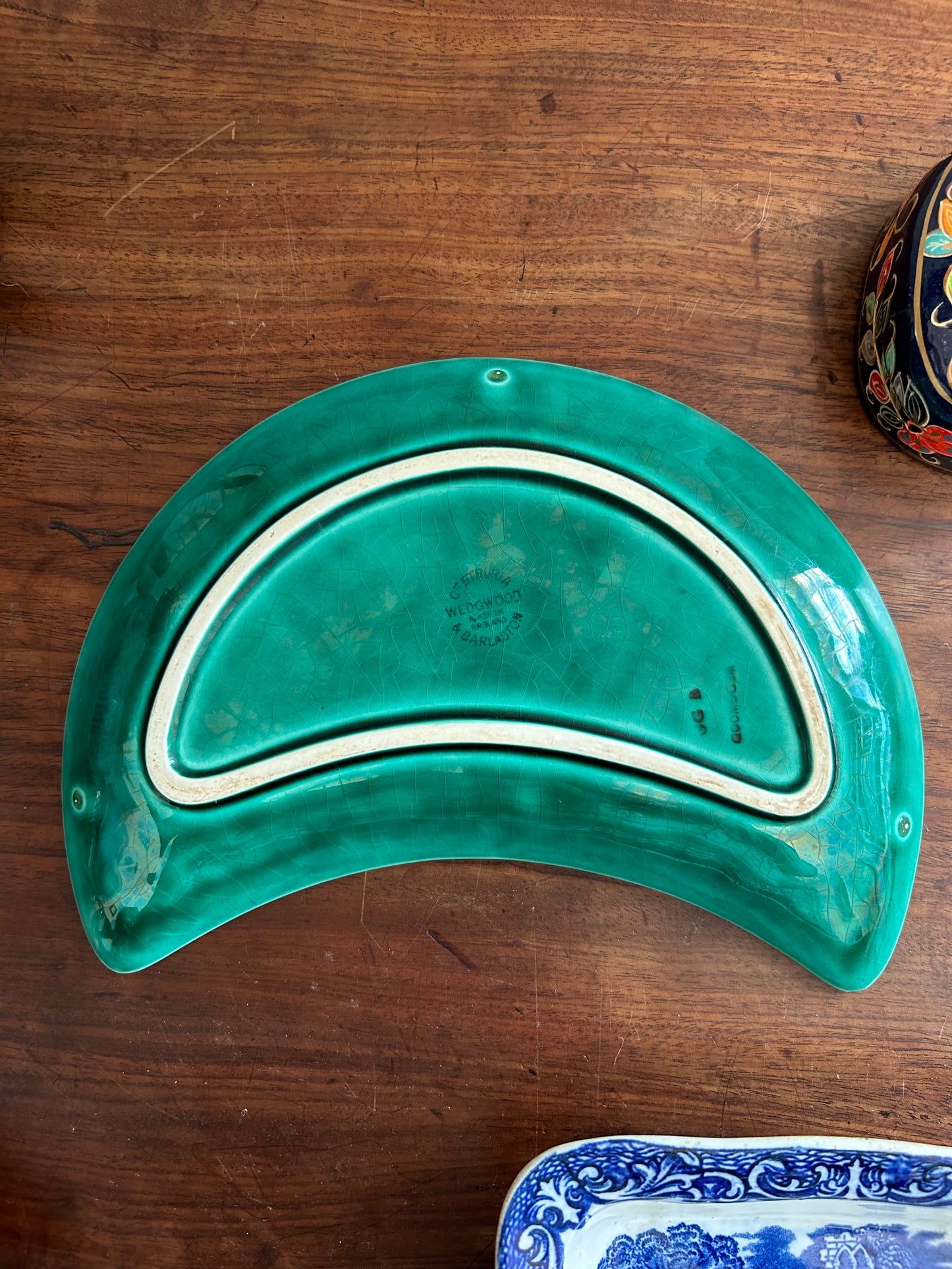 Rare Vintage Wedgwood Green Moon shaped plate