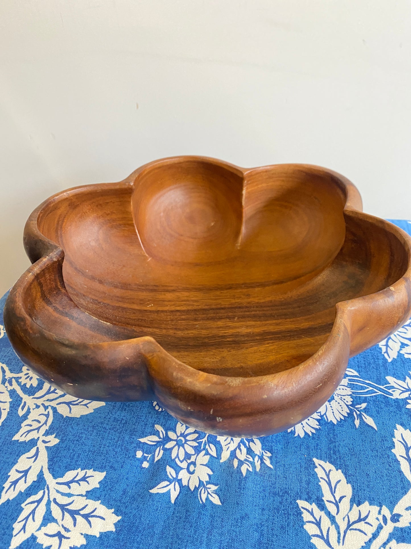 Pair Vintage Mid Century Scallop Timber Bowls