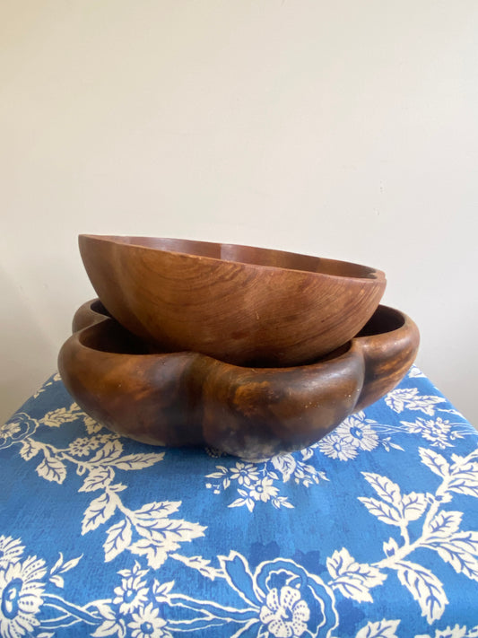 Pair Vintage Mid Century Scallop Timber Bowls