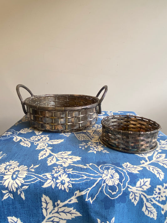 Pair of Vintage Silver Plated Woven Baskets