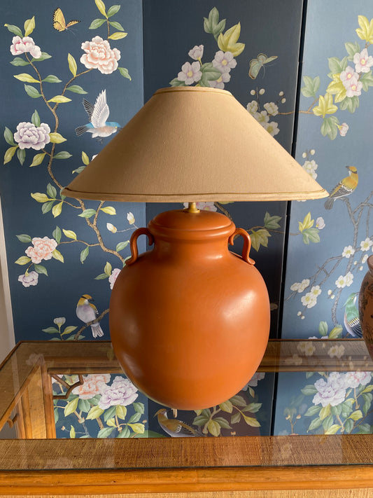 Vintage Oversized Terracotta Lamp with Shade