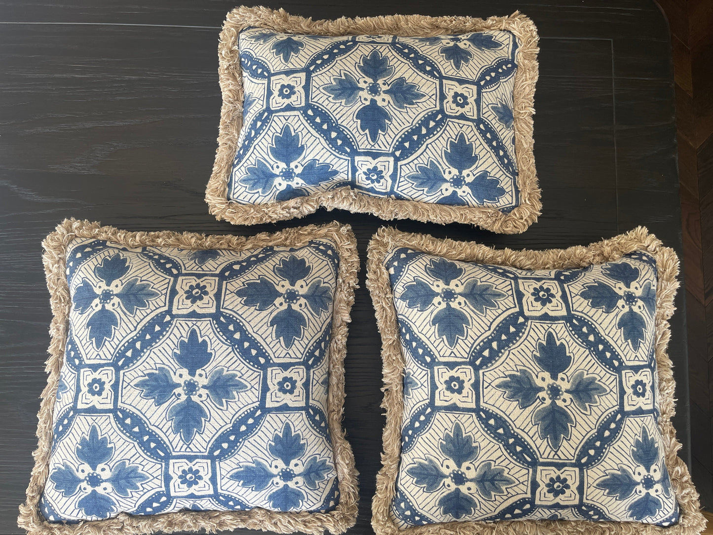 Set of 3 Cushions in Anna Spiro Camona Blue Fabric