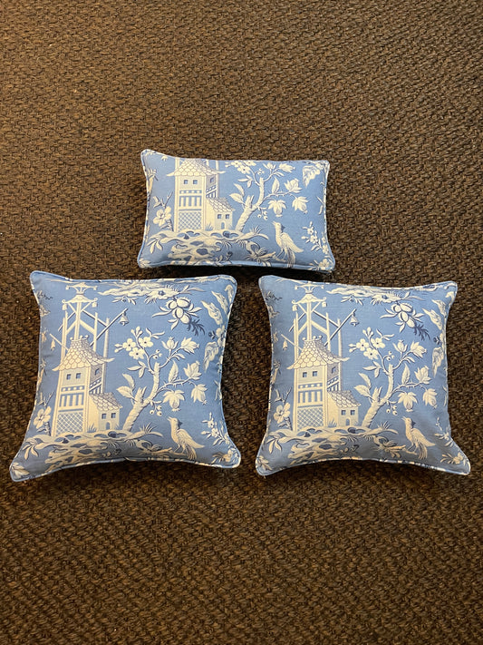 Thibaut Pagoda Garden Blue Chinoiserie Cushions