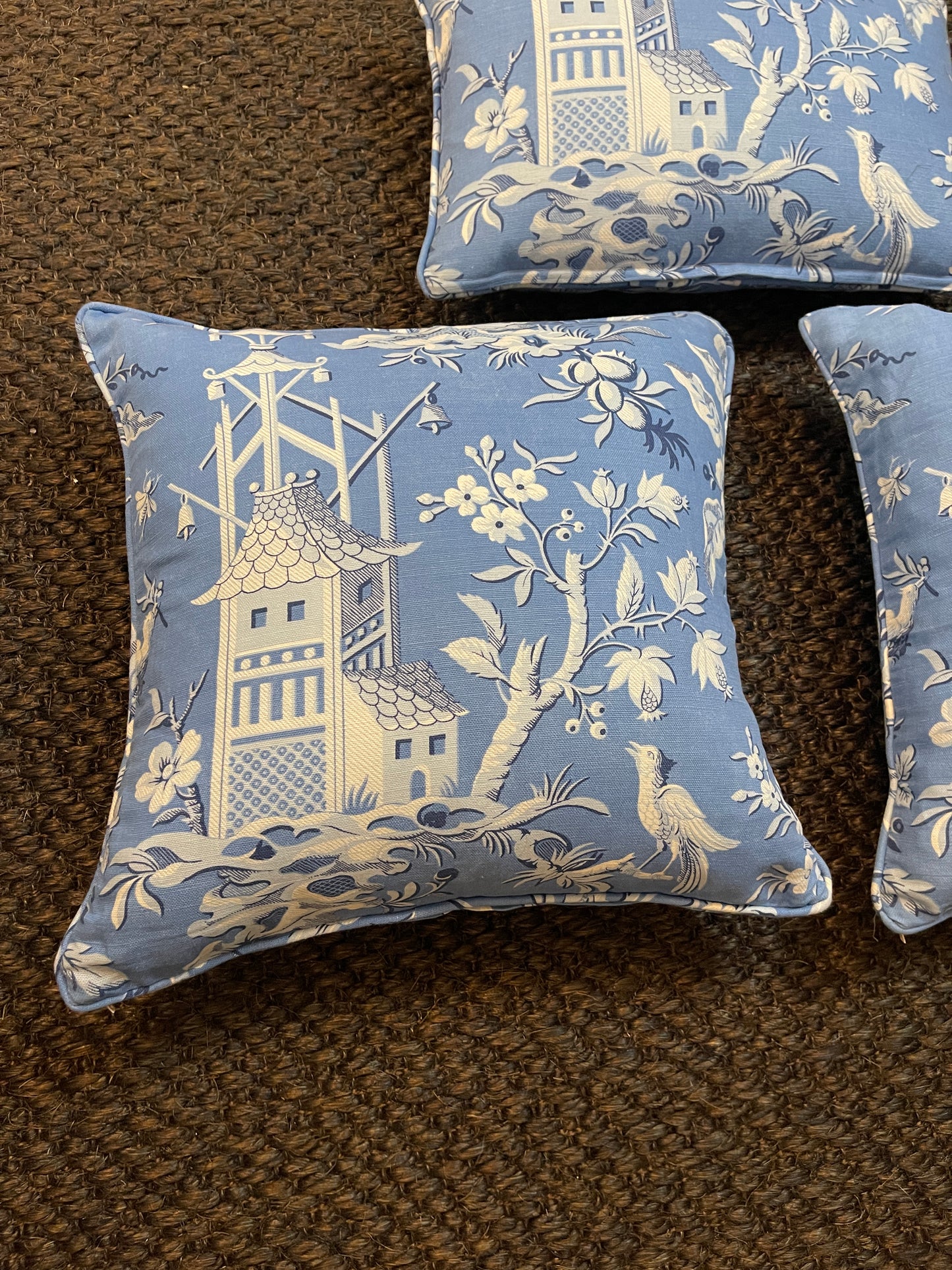 Thibaut Pagoda Garden Blue Chinoiserie Cushions