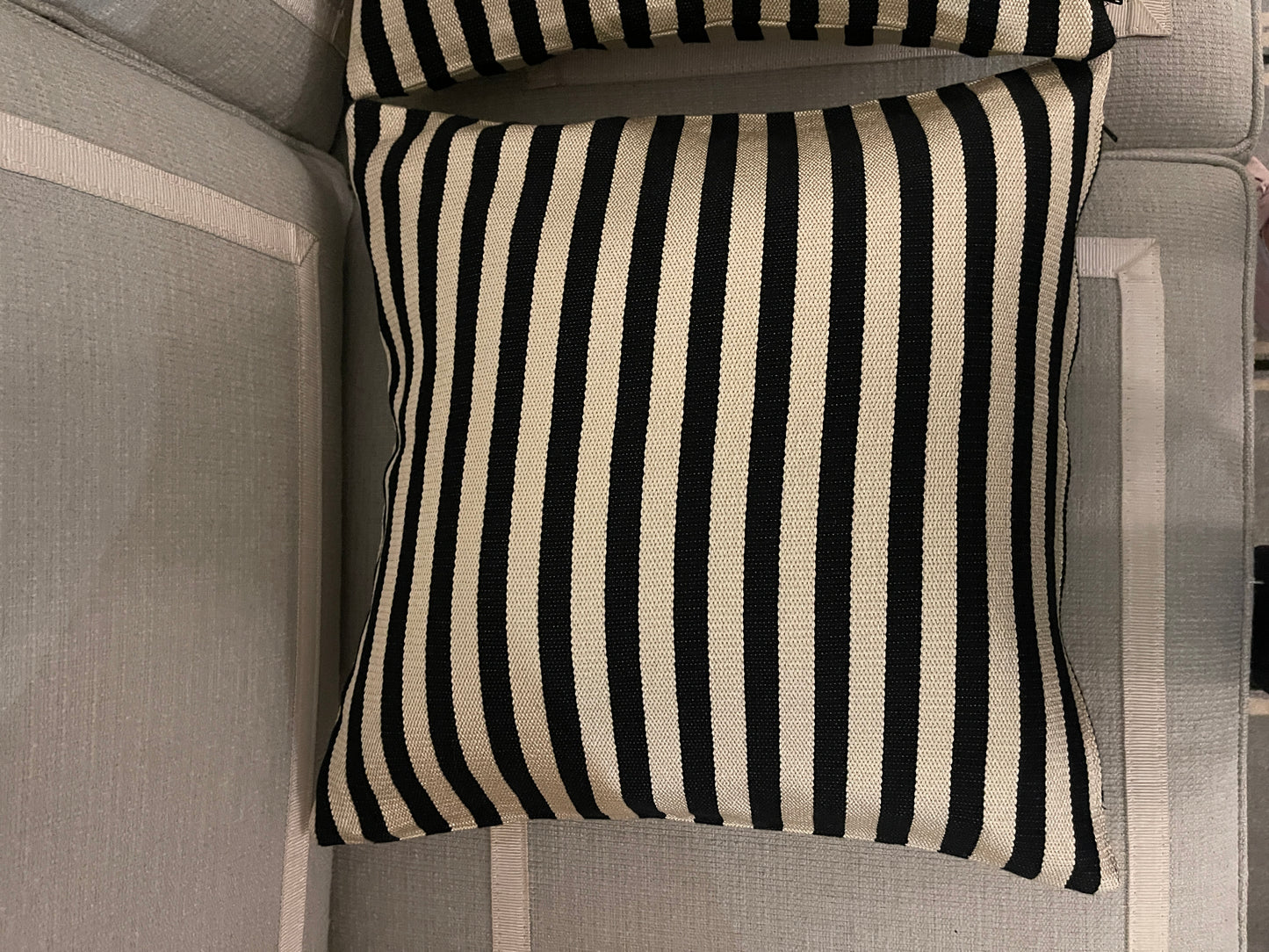 Striped cushions in Schumacher stripe