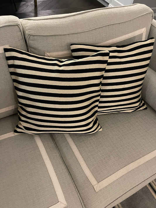 Striped cushions in Schumacher stripe