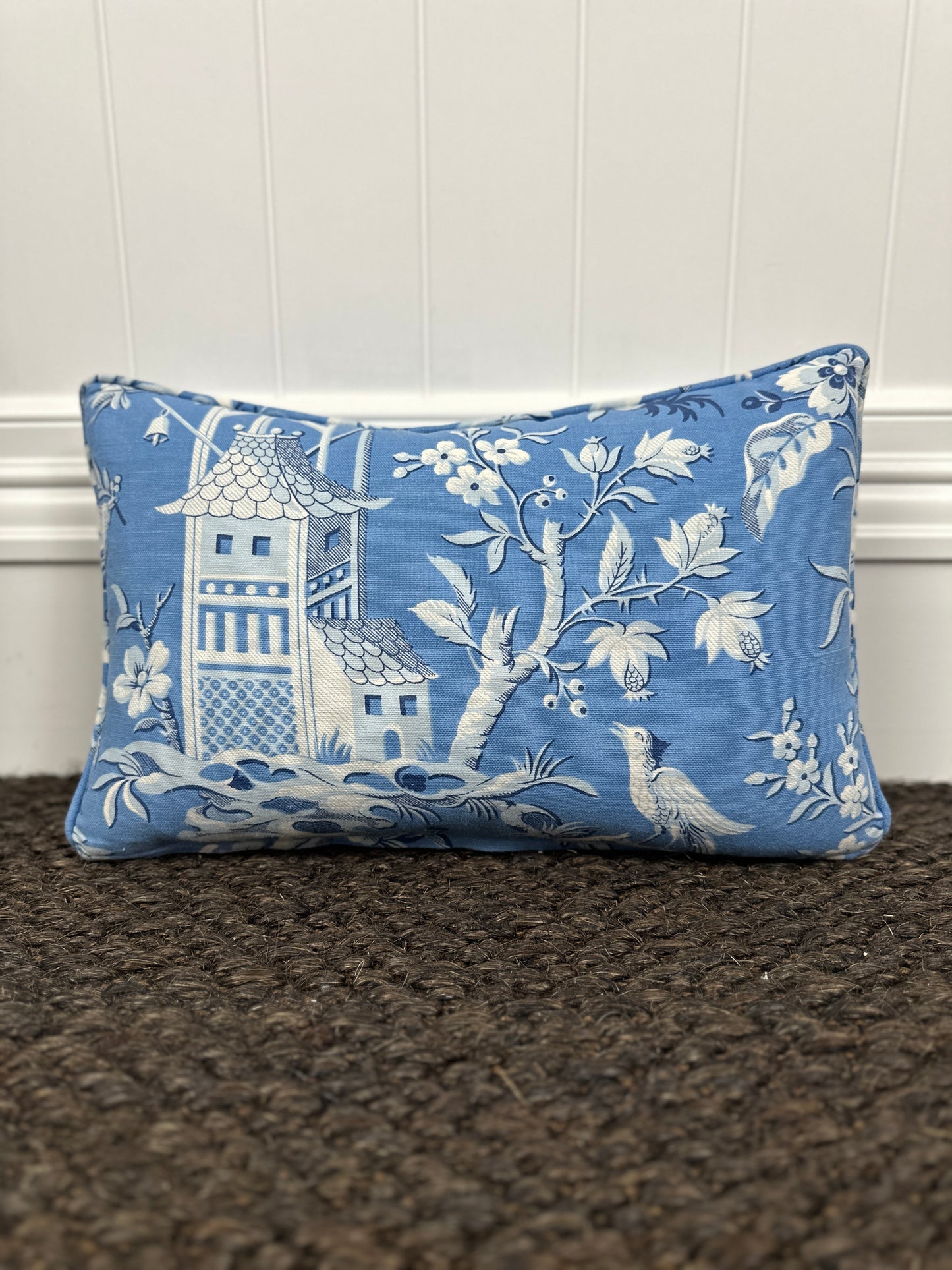 Thibaut Pagoda Garden Blue Chinoiserie Cushions