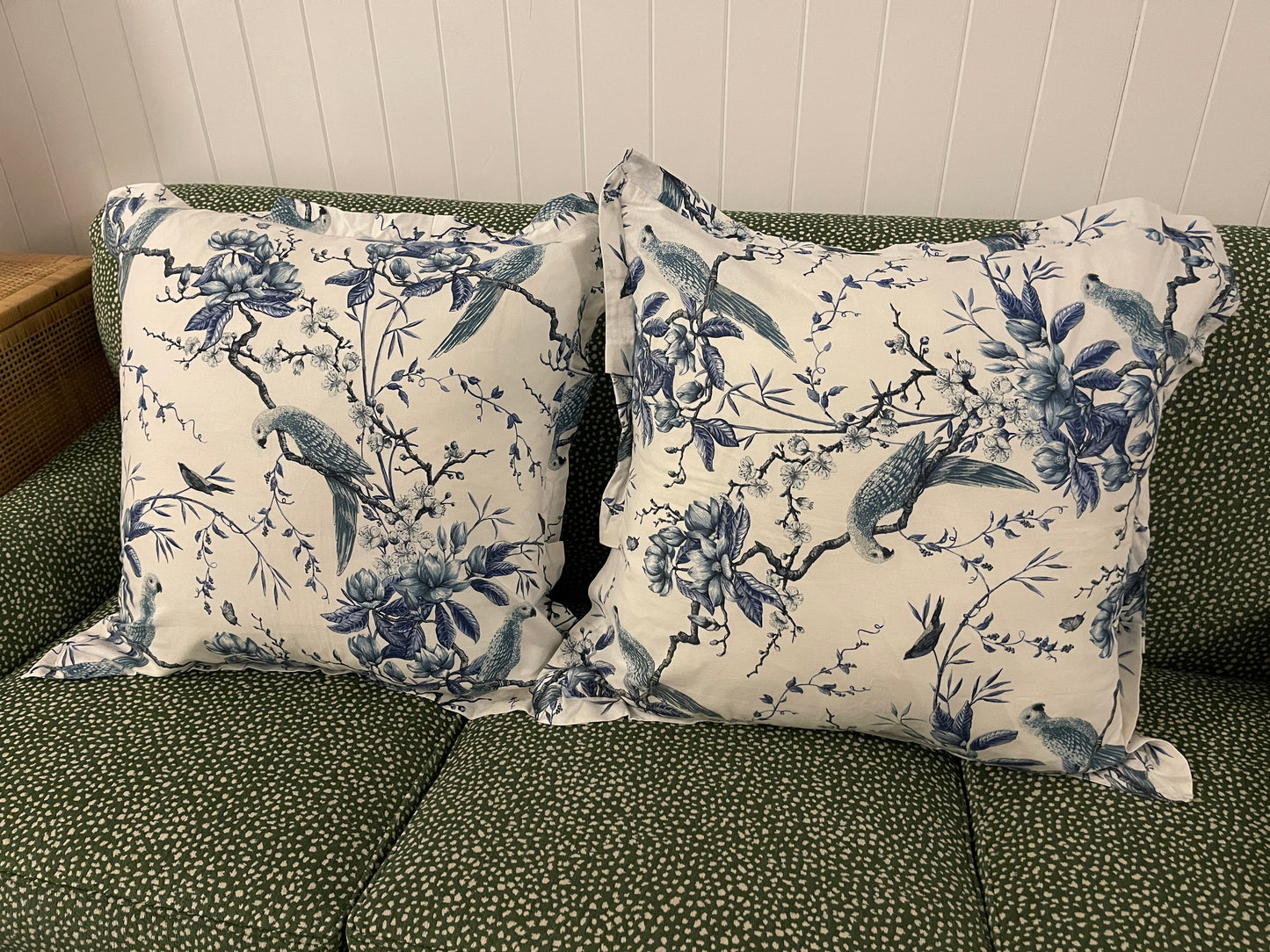 Pair Euro Blue & White Bird Pillowcases by Bianca Lorenne Linens