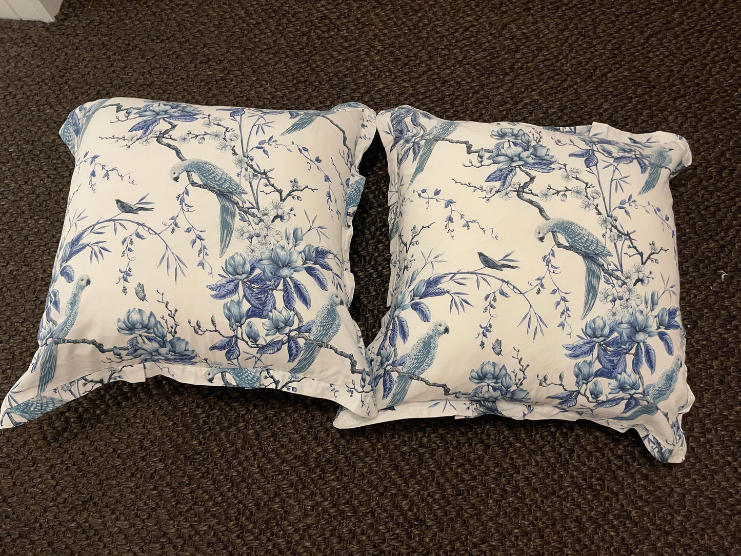 Pair Euro Blue & White Bird Pillowcases by Bianca Lorenne Linens