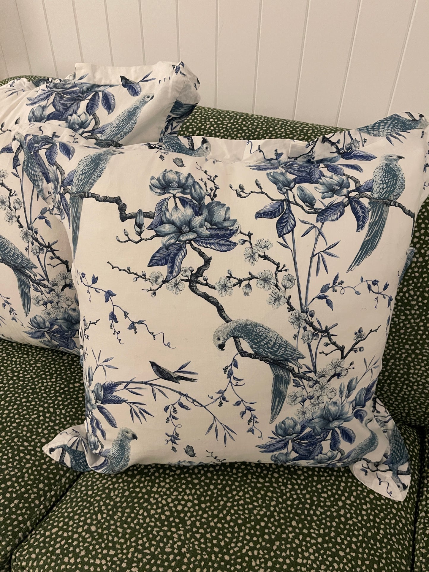 Pair Euro Blue & White Bird Pillowcases by Bianca Lorenne Linens