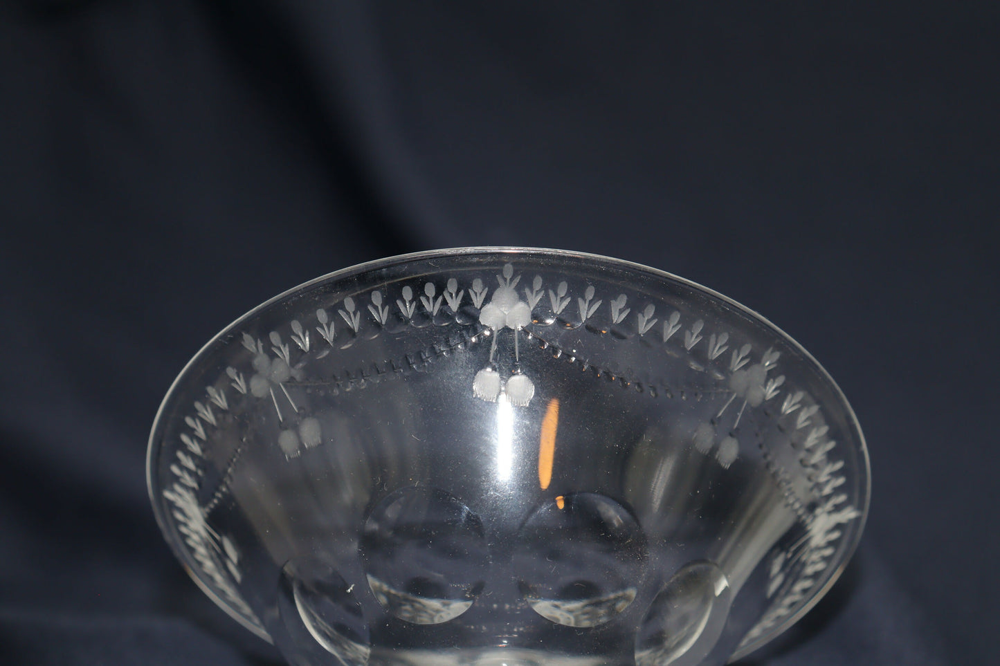 Engraved glass sweetmeats bowl.