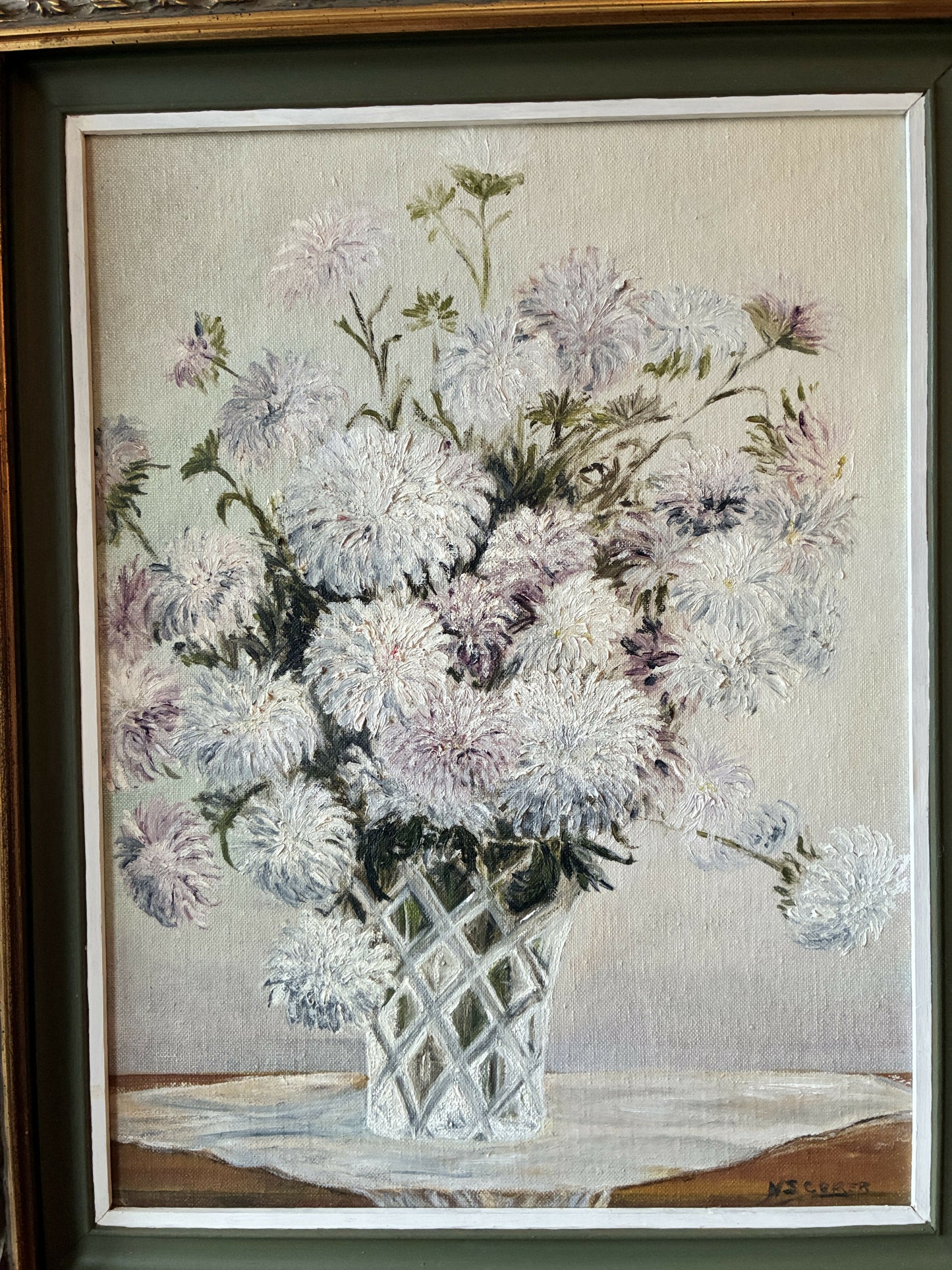 Asters in vintage gilt frame