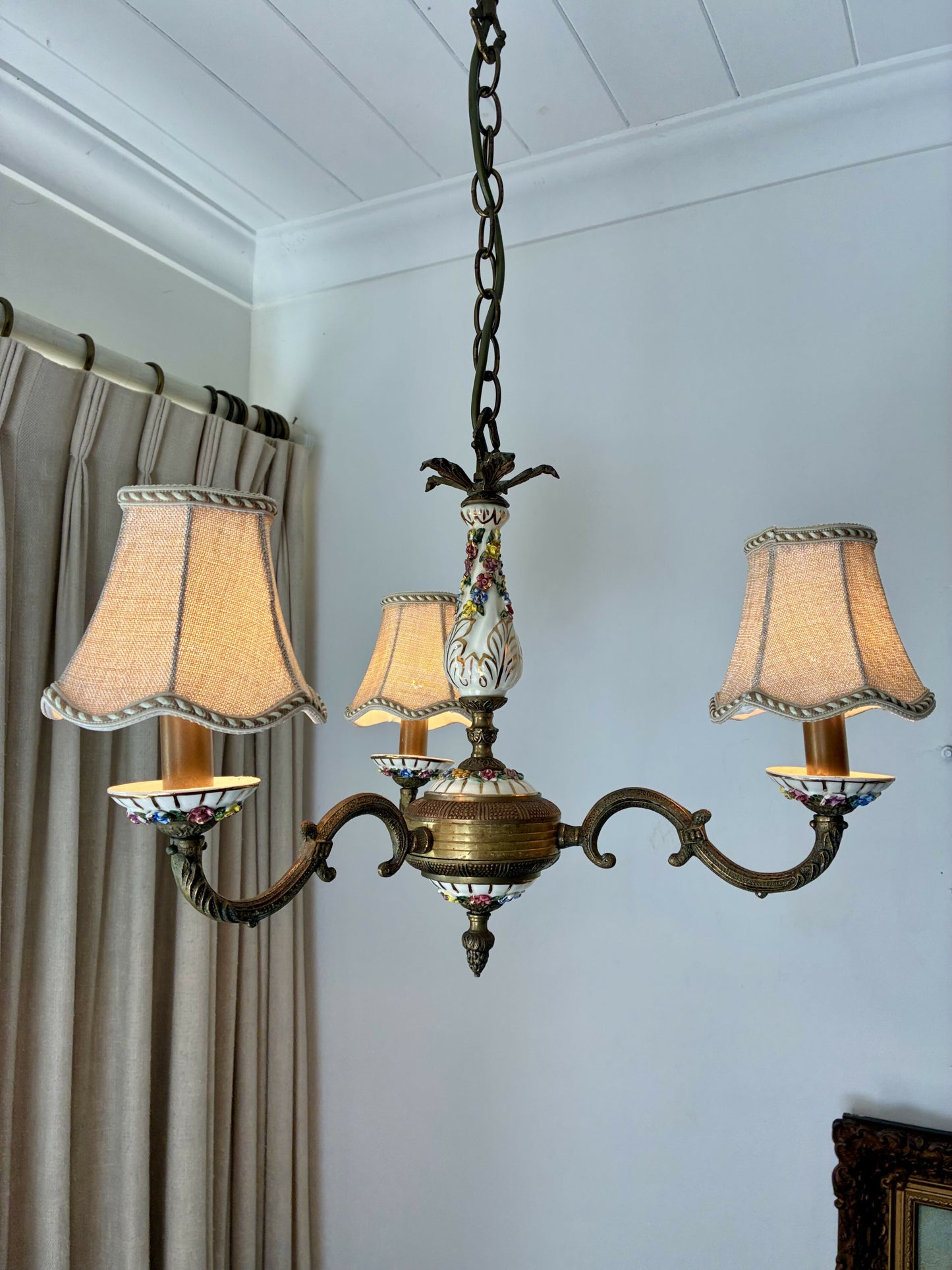 Three arm Capodimonte Chandelier