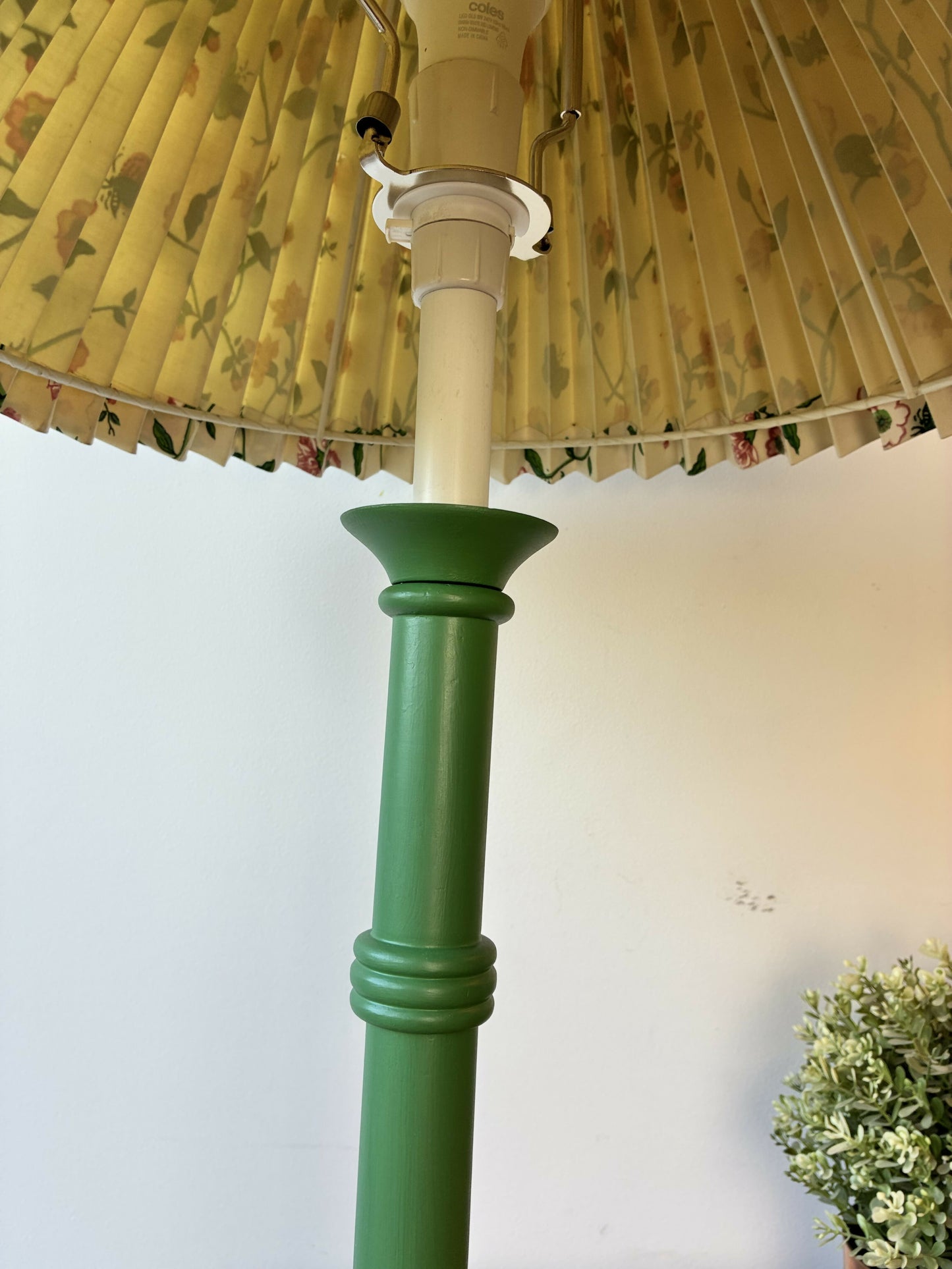 Pair of Green Candlestick Lamps with Pleated Shades