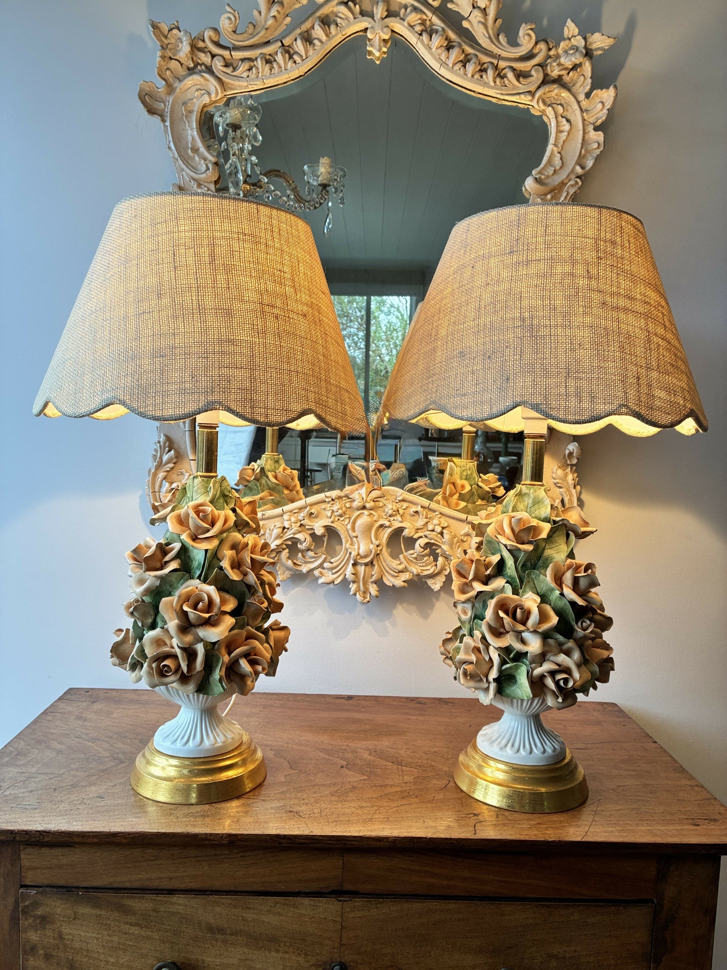 Pair of Capodimonte Topiary Lamps