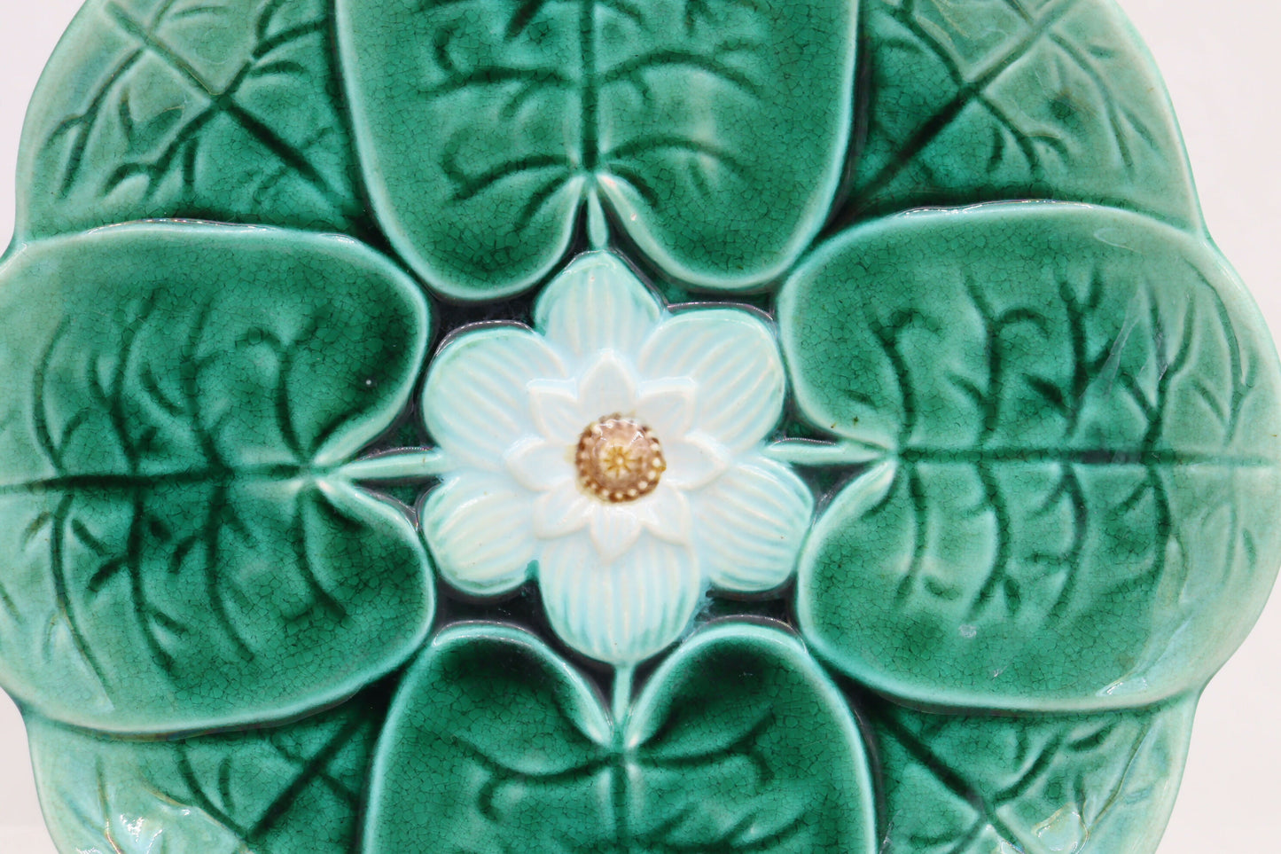 Water Lily design majolica plate by Adams and Bromley of Hanley