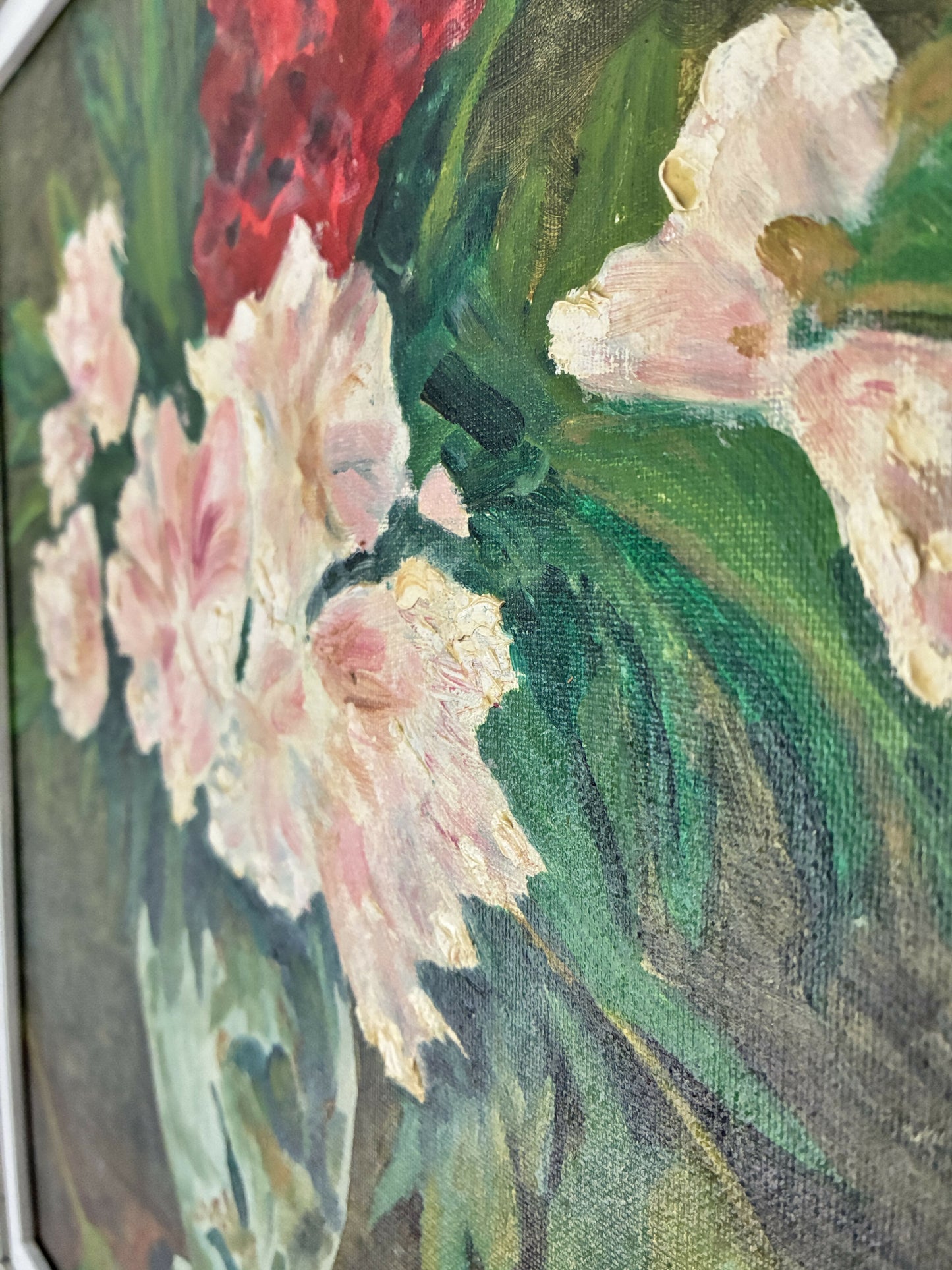 Vase of Peonies in distressed frame