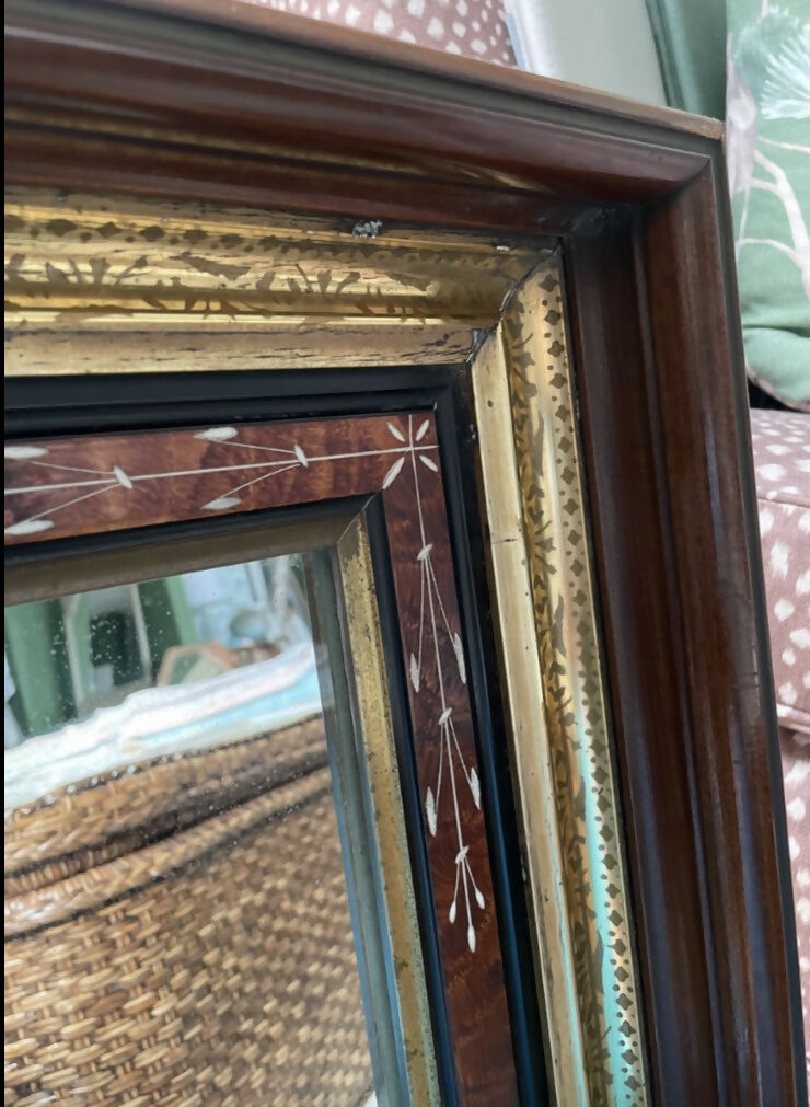 Antique Edwardian Carved Timber and Gilt Mirror